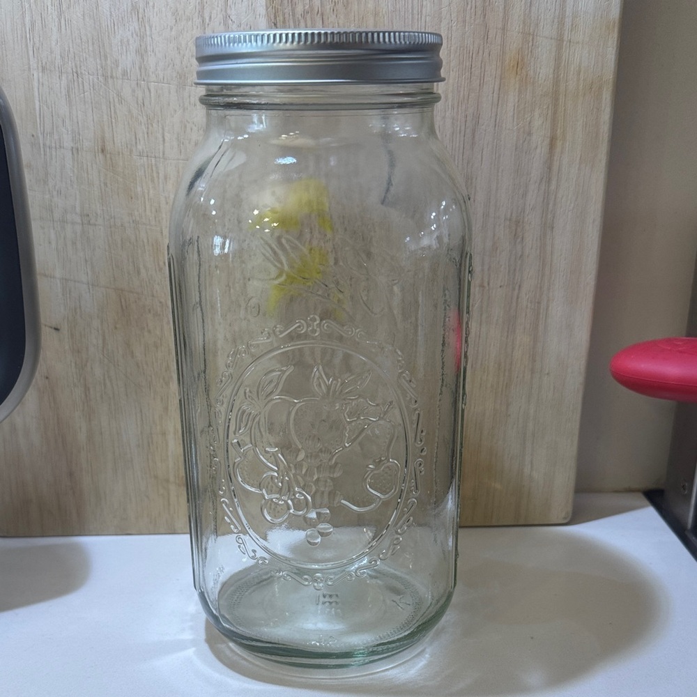 Clear Embossed Glass Mason Jar with Silver Lid